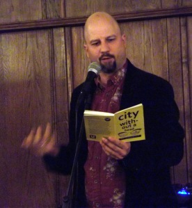 Photo of Barry Fentiman reading at the launch